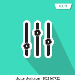 Settings icon vector, adjustment music line isolated on green background.