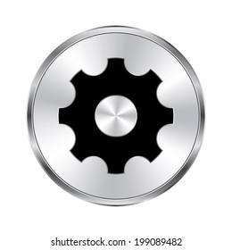 Settings icon  - vector brushed metal button