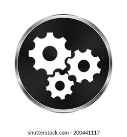 Settings icon - vector brushed metal button