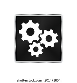 Settings icon - vector brushed metal button