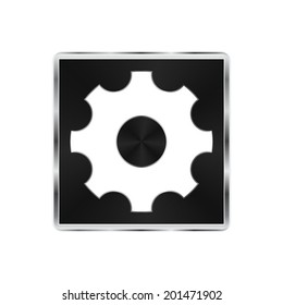 Settings icon - vector brushed metal button