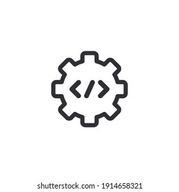 Settings icon. Vector gear. Options sign. Service symbol. Gear. Coding icon. Options button. Parameters icon. Software settings. Settings pictogram. Customize sign. Extra options. Program code. Code