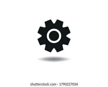 Preferencias Icono Vector ilustración. Símbolo del engranaje. Signo de mantenimiento, emblema aislado sobre fondo blanco con sombra, Estilo plano para diseño gráfico y web, logotipo. Pictograma negro EPS10.