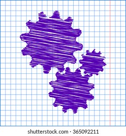 Settings icon vector with pen and school paper effect 