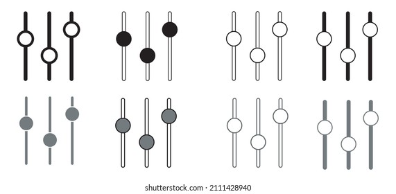 Settings icon vector in various shapes , in black and gray .