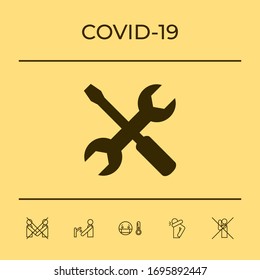 Einstellsymbol: Schraubenschlüssel und Schraubenzieher. Grafische Elemente für Ihr Design