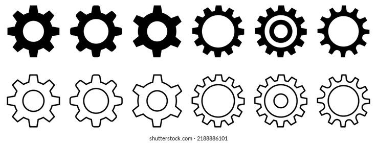 Settings icons. Black gears. Flat and line art style. Vector illustration
