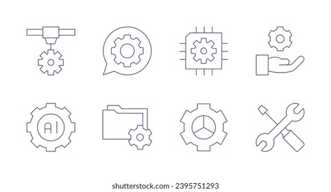 Settings icons. Editable stroke. Containing settings, setting, chip, gear, tools.
