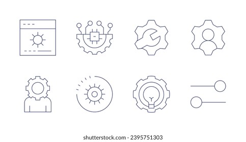 Settings icons. Editable stroke. Containing settings, preferences, light bulb, profile.