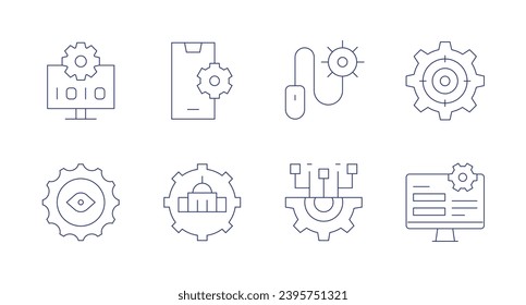 Settings icons. Editable stroke. Containing programming, eye, setting, settings, monitor.