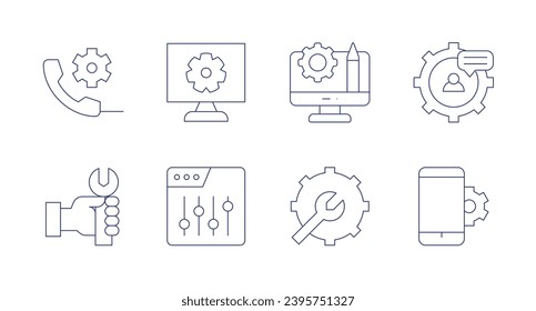 Settings icons. Editable stroke. Containing phone call, repair, settings, smartphone.
