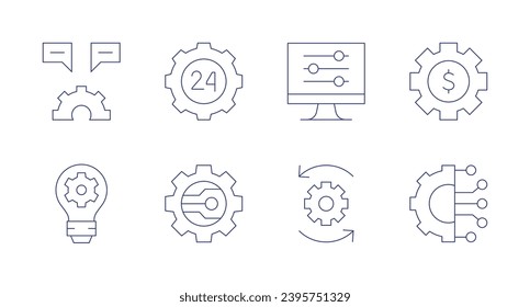 Settings icons. Editable stroke. Containing notification, light bulb, settings, adjustment, gear, connection, subscription business model.