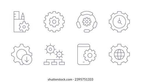 Settings icons. Editable stroke. Containing management, download, setting, settings, clock, globe.