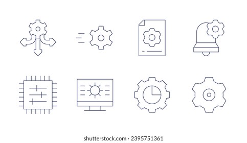 Preferencias. Trazo editable. Conteniendo direcciones, cpu, ajustes, documento, equipo, alarma.