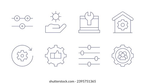 Settings icons. Editable stroke. Containing controls, work in progress, settings, teamwork.