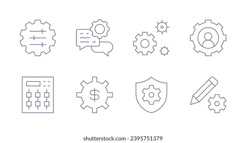 Settings icons. Editable stroke. Containing adaptation, console, settings, security, user, pencil.