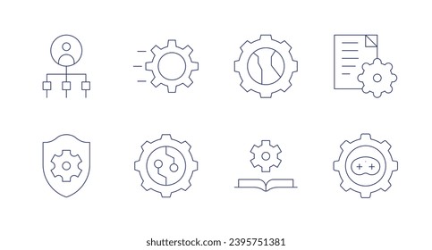 Settings icons. Editable stroke. Containing admin, shield, settings, gear, book, setting.