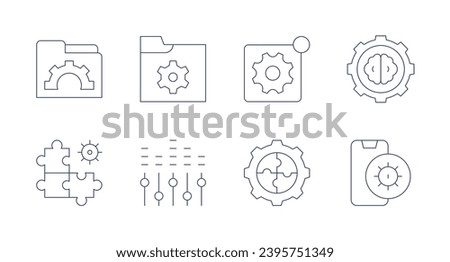 Settings icons. Editable stroke. Containing folder, solution, settings, settings notification, brain.
