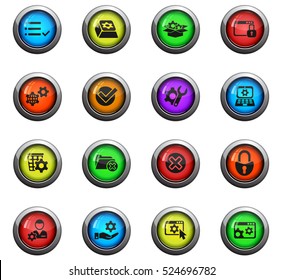 settings icons on color round glass buttons for your design