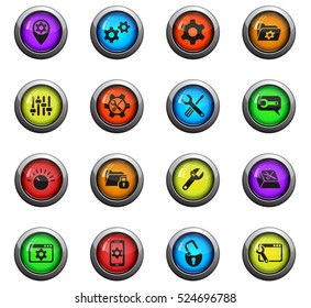 settings icons on color round glass buttons for your design