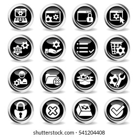 settings icons on stylish round chromed buttons