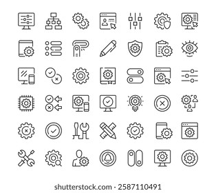 Settings icons. Outline symbols collection. Premium vector line icons set