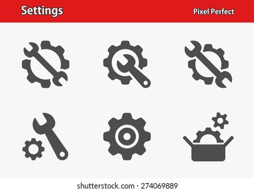 Settings Icons. Professional, pixel perfect icons optimized for both large and small resolutions. EPS 8 format.