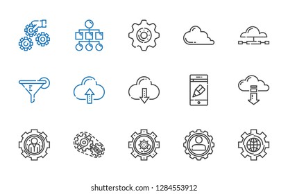 settings icons set. Collection of settings with setting, cloud computing, app, filter, sitemap. Editable and scalable settings icons.