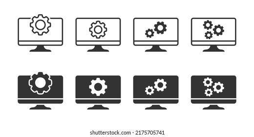 Сomputer settings icons set. Display options symbol. Computer and gear icon. Vector illustration.