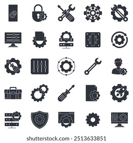 settings icons set, Included icons as Advanced setting, Screwdriver, Privacy setting, Gear and more symbols collection, logo isolated vector illustration