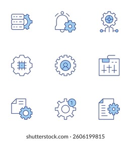 Settings icons set. Line Duotone style, editable stroke. settings, support, data storage, gear, notification, document.