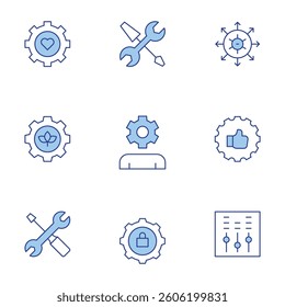 Settings icons set. Line Duotone style, editable stroke. settings, gear, recommendation, tools, manager.