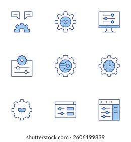 Settings icons set. Line Duotone style, editable stroke. notification, settings, time, adjustment.