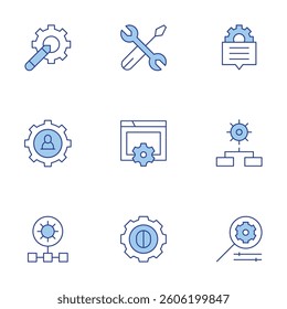 Settings icons set. Line Duotone style, editable stroke. gear, website, tool, settings, network, user.