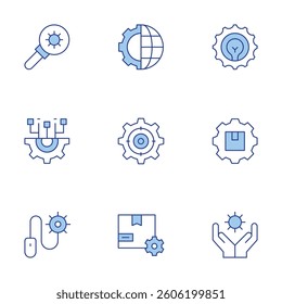Settings icons set. Line Duotone style, editable stroke. gear, idea, settings, system, globe.