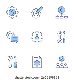 Settings icons set. Line Duotone style, editable stroke. development, file, functional, settings, team.