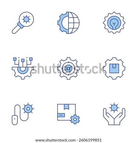 Settings icons set. Line Duotone style, editable stroke. gear, idea, settings, system, globe.
