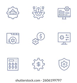 Settings icons set. Thin Line style, editable stroke. console, settings, security, monitor.