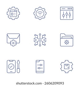Settings icons set. Thin Line style, editable stroke. web management, mail, repair, settings.