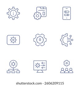 Settings icons set. Thin Line style, editable stroke. setup, settings, optimization, gear, team.