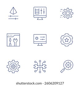 Settings icons set. Thin Line style, editable stroke. settings, setting, gear.