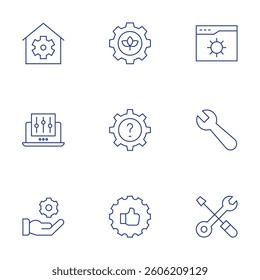 Settings icons set. Thin Line style, editable stroke. settings, setting, gear, recommendation.