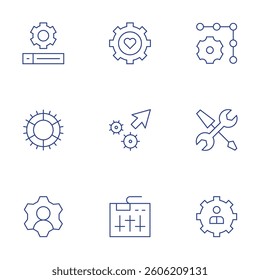 Settings icons set. Thin Line style, editable stroke. settings, setting, gear, profile, cogwheel.