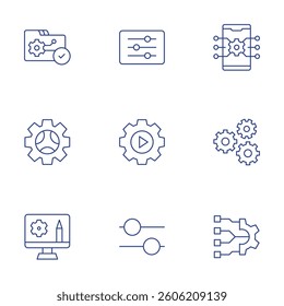 Settings icons set. Thin Line style, editable stroke. settings, filter, gears, system.