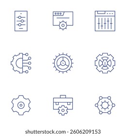 Settings icons set. Thin Line style, editable stroke. phone, job, settings, gear, connection.