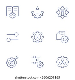 Settings icons set. Thin Line style, editable stroke. manual, control, settings, goal.
