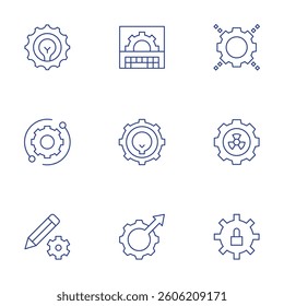 Settings icons set. Thin Line style, editable stroke. idea, testing, settings, setting, pencil, technical support.