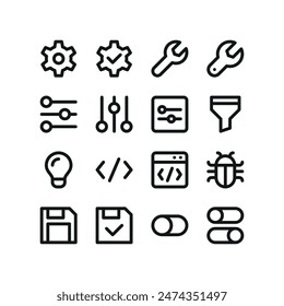 Settings icons. Set of UI isolated icons with editable stroke