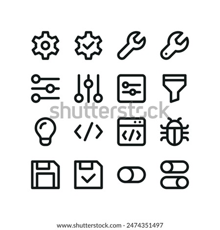 Settings icons. Set of UI isolated icons with editable stroke