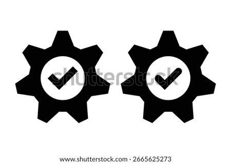 Settings Icons with Tick mark. Gear Checkmark symbol. Setting gears icon, Cog wheel symbol. Vector illustration